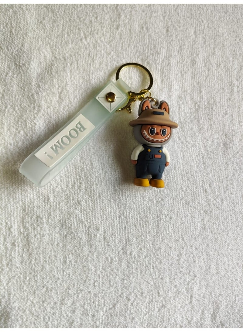Labubu Cartoon Keychain Brown Blue with Soft Silicone Strap Cute Character Bag Pendant Backpack Zipper Keys Gift - Image 3
